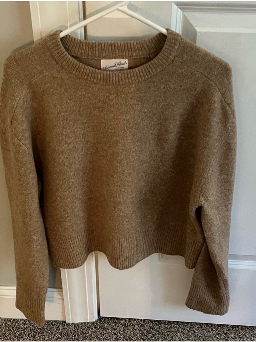 Universal Thread Cropped Crewneck Sweater in Taupe Brown